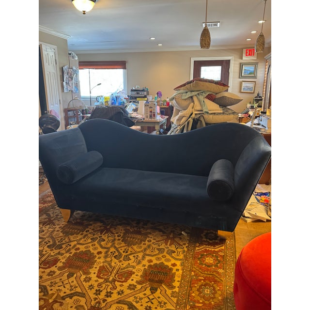 1990s Royal Blue Velvet Sofa Avant-Garde Style For Sale - Image 5 of 11