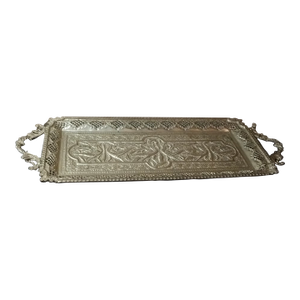 1950s Ottoman Silver Plate Zamak Footed Serving Tray From Turkey