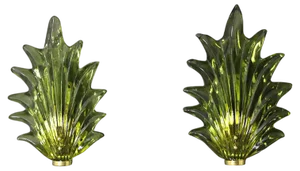 Olive Green Murano Glass Leaf & Brass Sconces by Barovier, 1980s, Set of 2