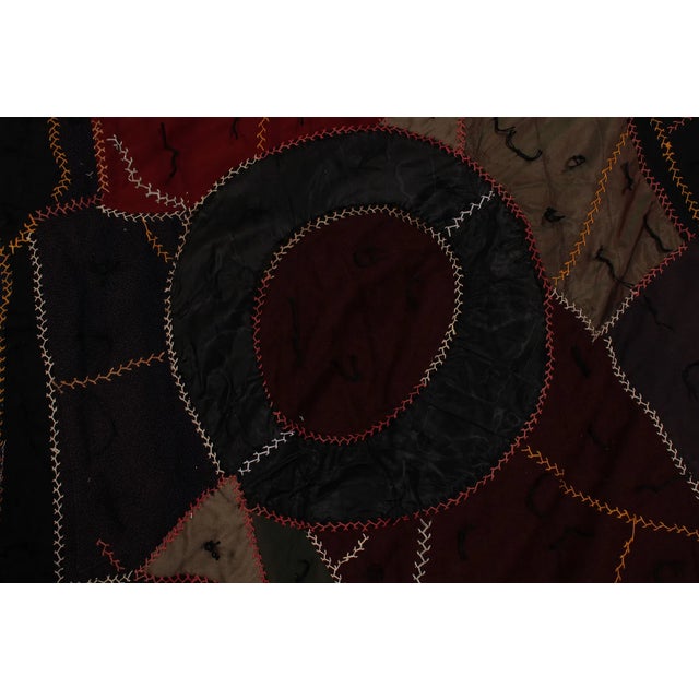 Textile Vintage Hand Embroidered Crazy Quilt, Wool Patchwork Folk Art Textile Wall Hanging For Sale - Image 7 of 9