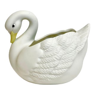 Vintage Coastal Hollywood Regency Trompe L’Oeil Porcelain Swan Planter. For Sale