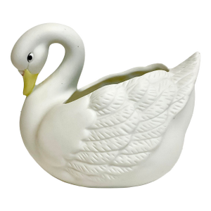 Vintage Coastal Hollywood Regency Trompe L’Oeil Porcelain Swan Planter