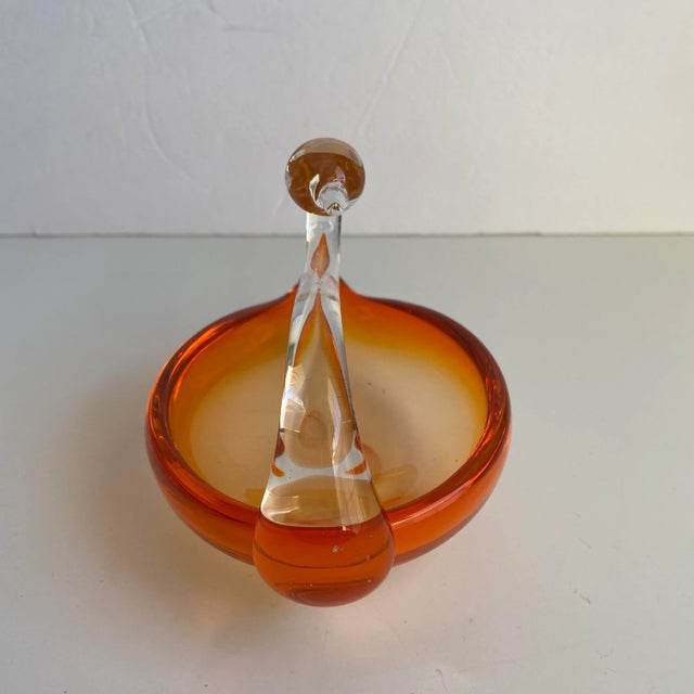 Vintage Orange Art Glass Bird Swan Dish For Sale - Image 4 of 8