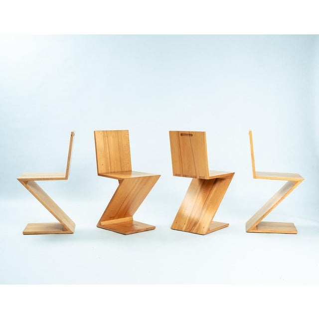 1970s Modernist De Stijl Zig Zag Ashwood Chairs by Gerrit Rietveld, 1930s, Set of 4 For Sale - Image 5 of 18