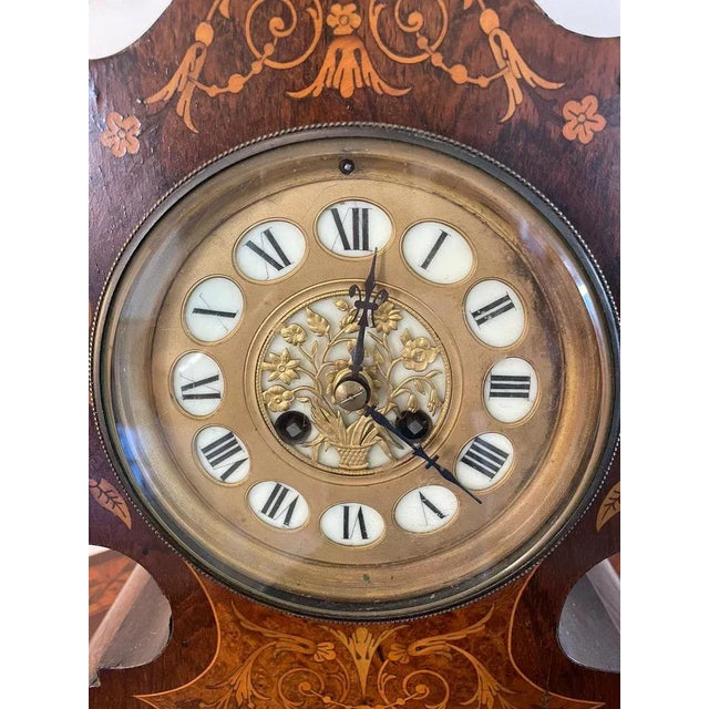 Antique 19th Century French Rosewood Marquetry Inlaid Eight Day Mantel Clock For Sale - Image 3 of 12