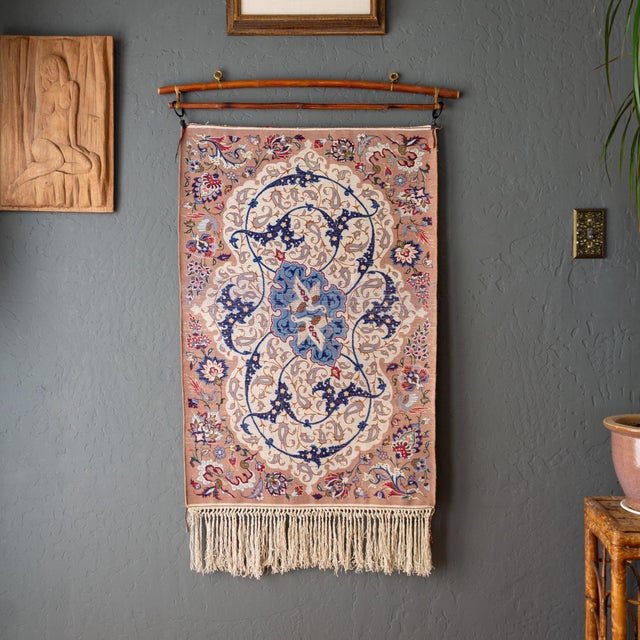 1970s Persian Isfahan Wool and Silk Hand Knotted Wall Hanging For Sale - Image 13 of 16
