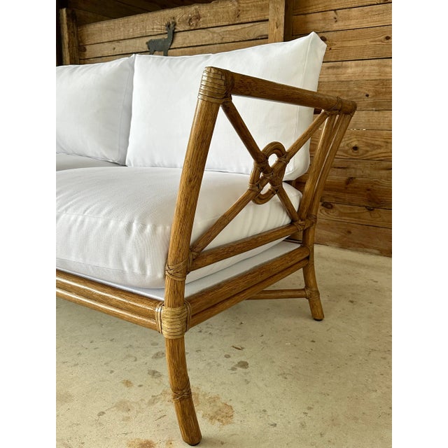 Contemporary McGuire Organic Modern Rattan Target Settee Loveseat Custom Upholstered For Sale - Image 3 of 12