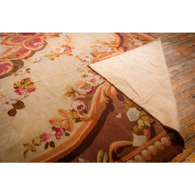 1850s Antique Beige Floral Medallion French Neoclassical European Aubusson Rug For Sale - Image 10 of 10