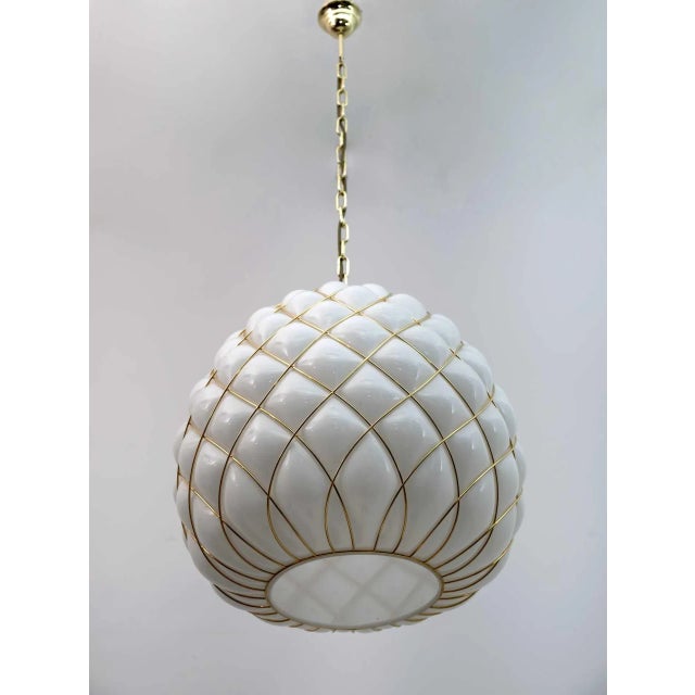 Gold Modern White & Brass Pendant Lamp from Fontana Arte, 1990 For Sale - Image 8 of 8
