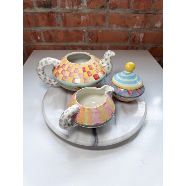 Pink Vintage Hand Painted MacKenzie Childs Tea Set in “High Tea Time” Pattern For Sale - Image 8 of 12
