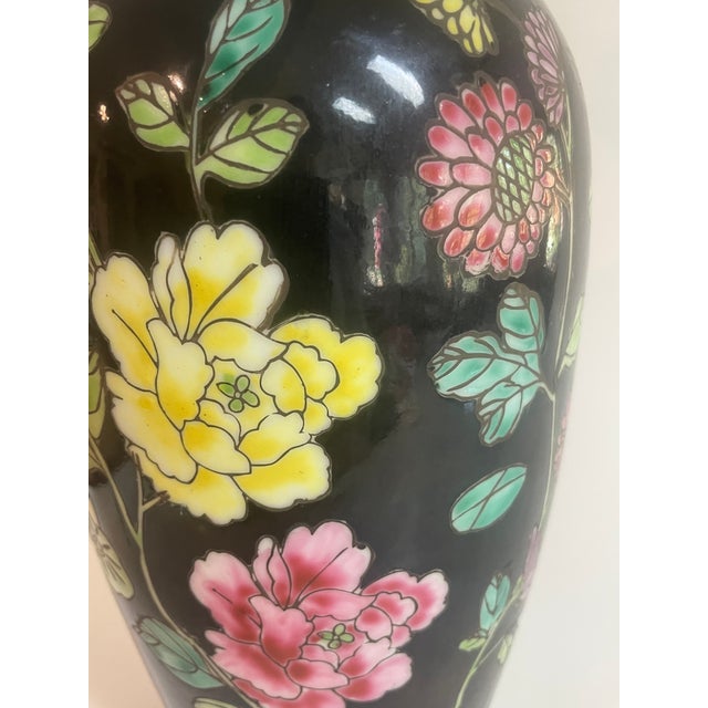 Vintage Chinese Famille Noire Porcelain Baluster Vase 12.5" Tall For Sale In Richmond - Image 6 of 10