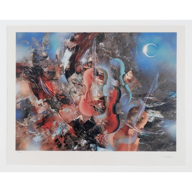Abstract 1980 Leonardo Nierman "Musical Nocturne" Artist Hand Signed & Numbered Limited Edition 20/325 Framed & Matted Lithograph For Sale - Image 3 of 8