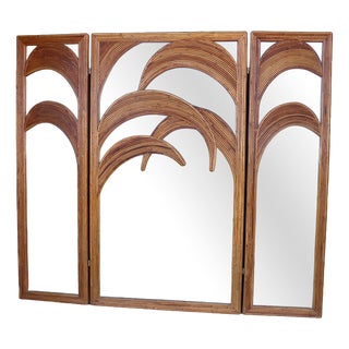 Bamboo Palm Tree Mirror Screen attributed to Vivai del Sud, Italy, 1970s For Sale