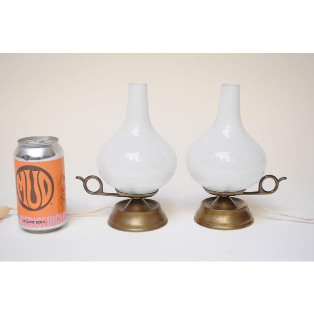 1950s Pair of Petite Vintage Italian Chamberstick Glass and Brass Bedside Lamps For Sale - Image 5 of 12