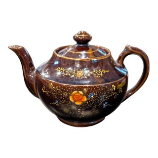 Vintage Japanese Moriage Hand Painted Redware Teapot For Sale