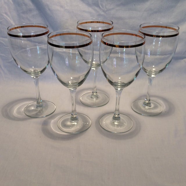 Vintage 24 Kt Gold Band Crystal Wine Glasses Set of 5 Chairish