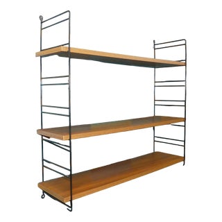Vintage String Shelf Unit in Walnut and Teak, 1960s For Sale
