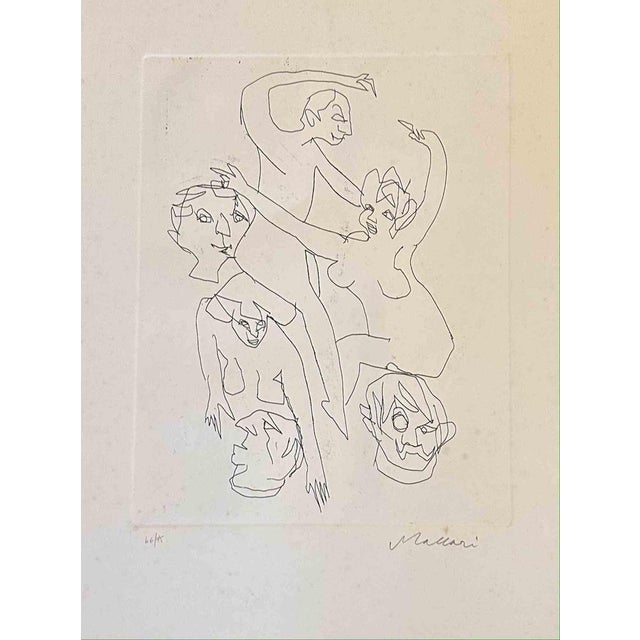 Figures is an Etching and Drypoint realized by Mino Maccari in the Mid-20th Century. Hand-signed in the lower right part....