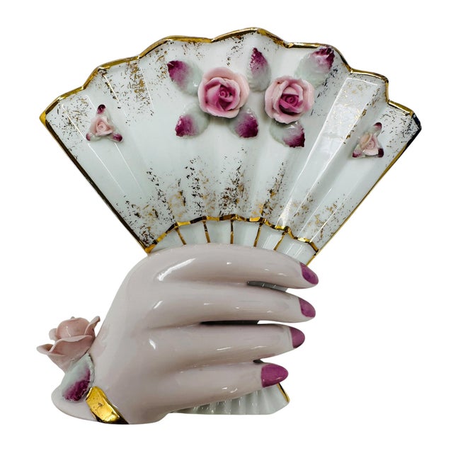 Ceramic Museum-Quality 1950s Lefton China "Lady's Hand" Set - Large Fan Dish & Bud Vase For Sale - Image 7 of 14