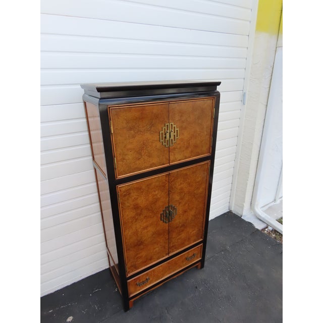 Century Chinoiserie Chin Hua Hollywood Regency Burlwood Tall Armoire 6617 For Sale - Image 10 of 18