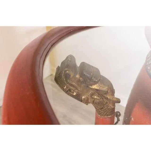 Early 20th Century Pair of Early 20th Century Antique Chinese Polychrome Gilt Decorated Red Drum Glass Top Tables For Sale - Image 5 of 12