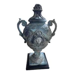 1980s Continental Neoclassical Figured Bronze Urn With Marble Base