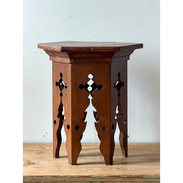 Brown Arts & Crafts Oak Hexagonal Occasional Table For Sale - Image 8 of 9