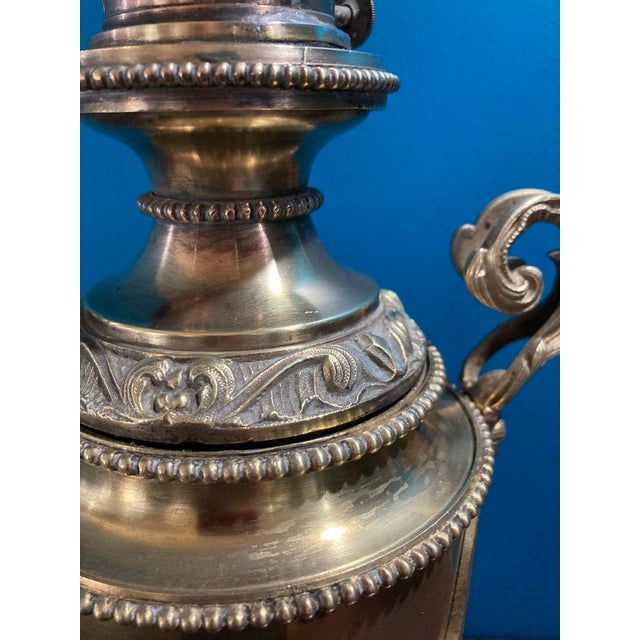 Metal Antique Exquisite Ornate Victorian Bronze Oil Lamp 1900's For Sale - Image 7 of 18