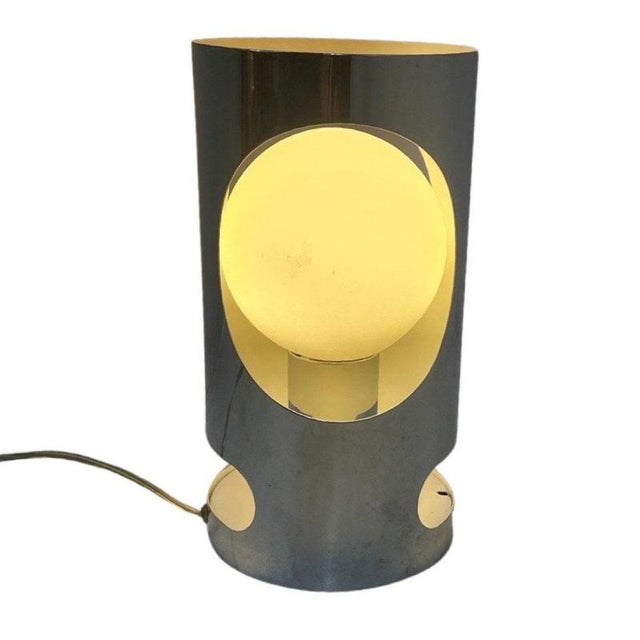 Metal Chrome Lamp with White Satin Glass Bowl For Sale - Image 7 of 7