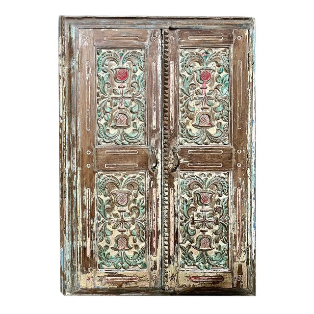 Bring timeless character to your home with this authentic antique Indian Jharokha window shutter, beautifully hand-carved...