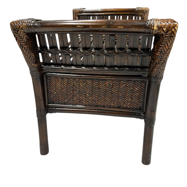 Chestnut Vintage Bamboo and Woven Rattan Ottoman Footstool For Sale - Image 8 of 9