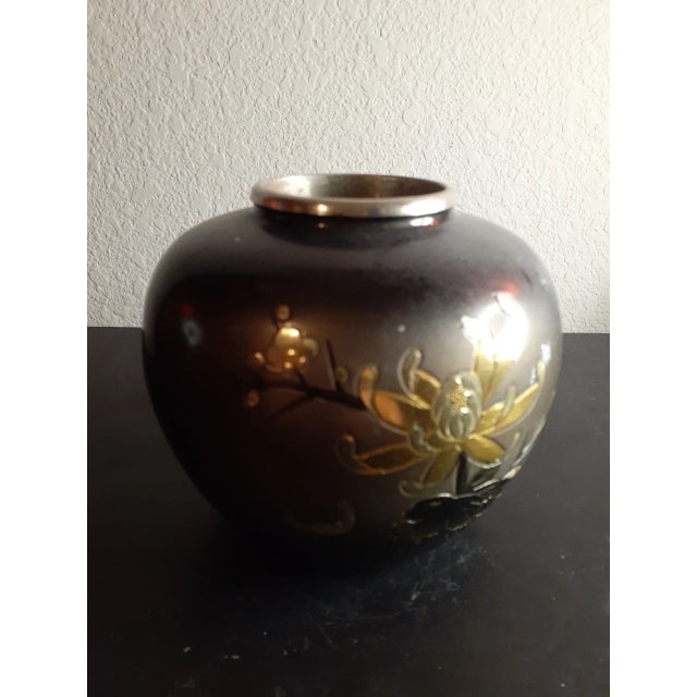 Antique Japanese Engraved Bronze Squat Vase For Sale - Image 4 of 5