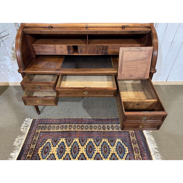 Wood Louis XVI Roll-Top Desk in Mahogany and Walnut with Cloverleaf Locks For Sale - Image 7 of 18
