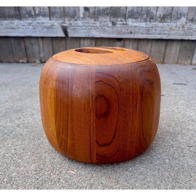 Vintage teak ice bucket attributed to Jens Quistgaard for Dansk. Black plastic liner. Marked on underside.