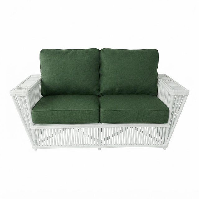 1990s Presidents Nantucket Stick White Reed Rattan Livingroom Set W/ Green Cushions For Sale In Los Angeles - Image 6 of 9
