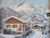 1940s Okreno Winter Scene Ski Lodge Snow Mountain Oil on Board Signed Painting For Sale - Image 11 of 12