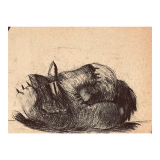 1980s Richard Snyder Drawing of a Sleeping Cat For Sale