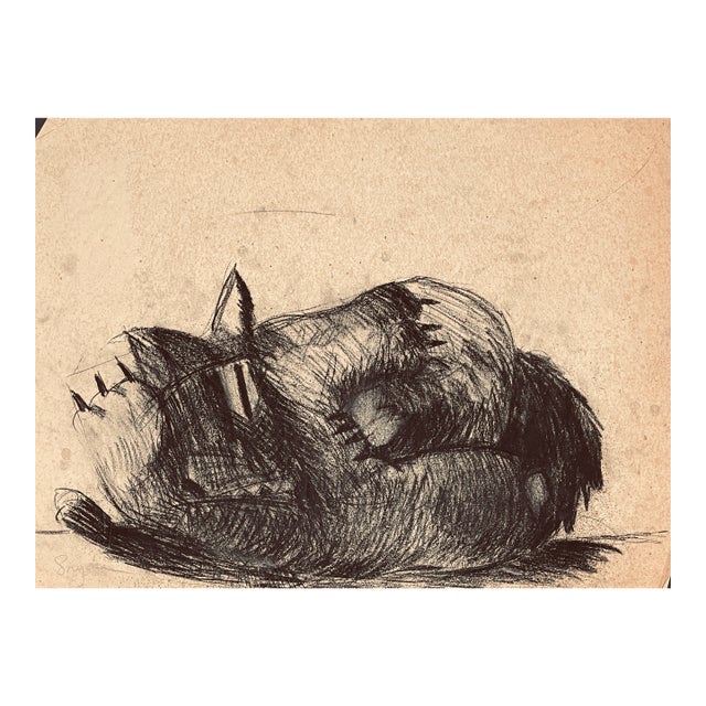 1980s Richard Snyder Drawing of a Sleeping Cat For Sale