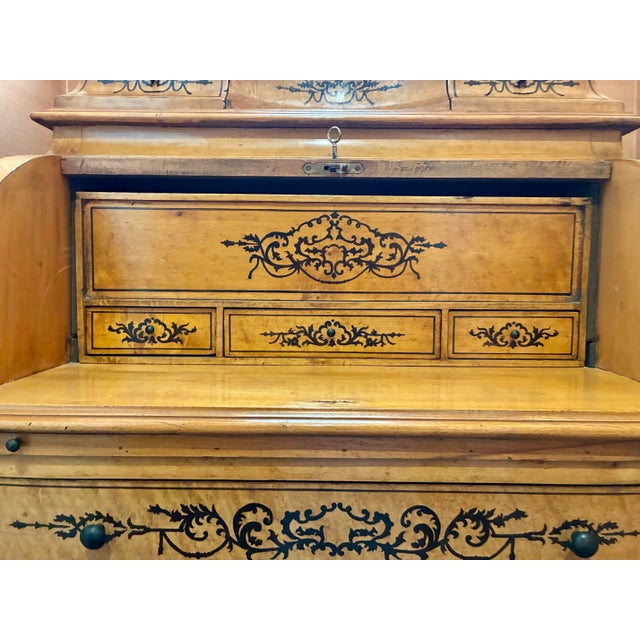 French Restoration Burled Walnut Secretary Desk, C. 1830 — Roll-Top & Inlay For Sale - Image 10 of 12