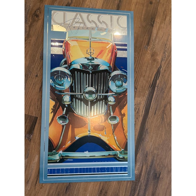Silver Vintage Classic Reflections, Mercedes Benz Lithograph on Mirrored Mylar For Sale - Image 8 of 12