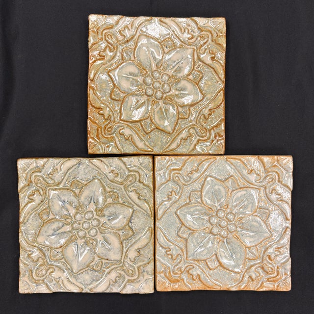 Flor De Pablo Beige Glazed Decorative Ceramic Tile For Sale - Image 4 of 5