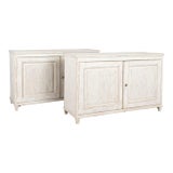 Pair 19th Century Swedish White Painted Pine Sideboards With Fluted Doors For Sale