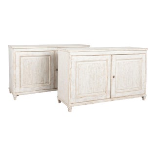 Pair 19th Century Swedish White Painted Pine Sideboards With Fluted Doors For Sale