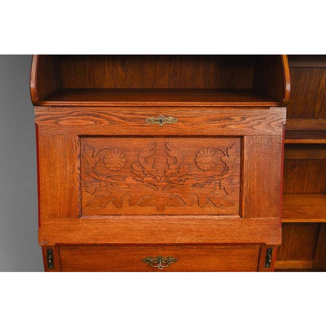 Early 20th Century Art Nouveau Bookcase with Secretary Compartment in Oak For Sale - Image 18 of 18