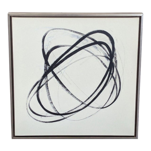 Modern Abstract Black and White Framed Painting For Sale