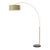 92" Mid Century Brass Floor Lamp - Modern Arc Lamp, Weathered Brass, Black Marble Base, Avocado Linen Shade For Sale