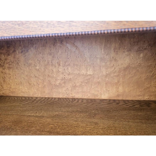 Antique Mission Quarter Sawn Tiger Oak Narrow Open Bookcase With Birdseye Maple Back, c.1900 For Sale - Image 12 of 18