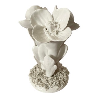 Vintage Portuguese White Ceramic Flower Sculpture For Sale