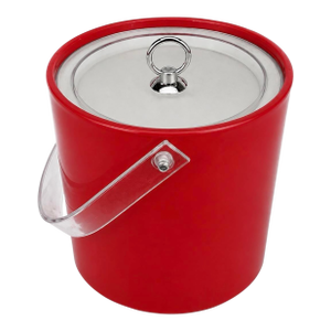 1960s Americana Poppy Red Ice Bucket With Clear Lucite Handle, Fourth of July, Independence Day