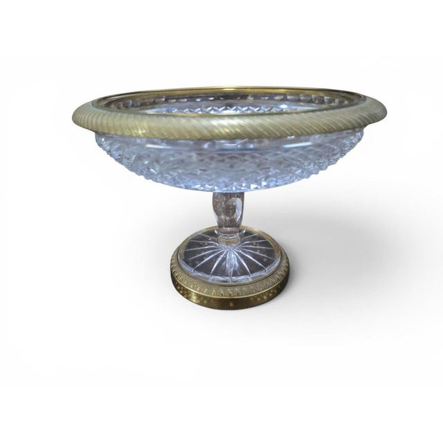 Glass Antique Gilt Bronze and Cut Crystal Centerpiece Bowl, 1880 For Sale - Image 7 of 11